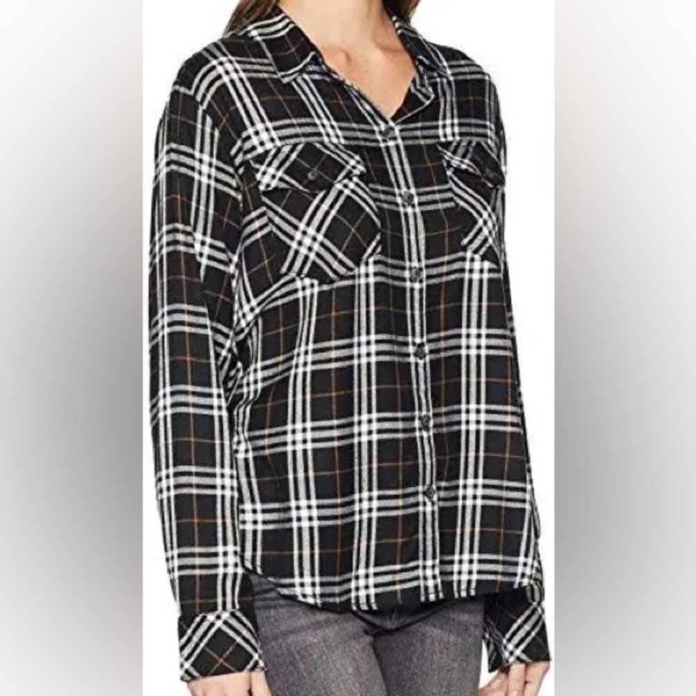 Sanctuary Boyfriend for Life Button Down Shirt Rebel Plaid Flannel Top Medium